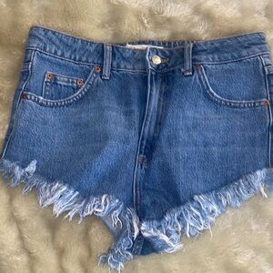 Topshop Distressed Blue Denim Cutoff Shorts